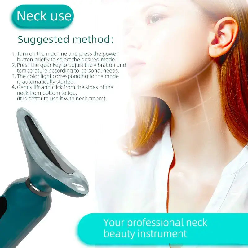 Teal and silver neck massager with a sleek, ergonomic design for professional beauty use.