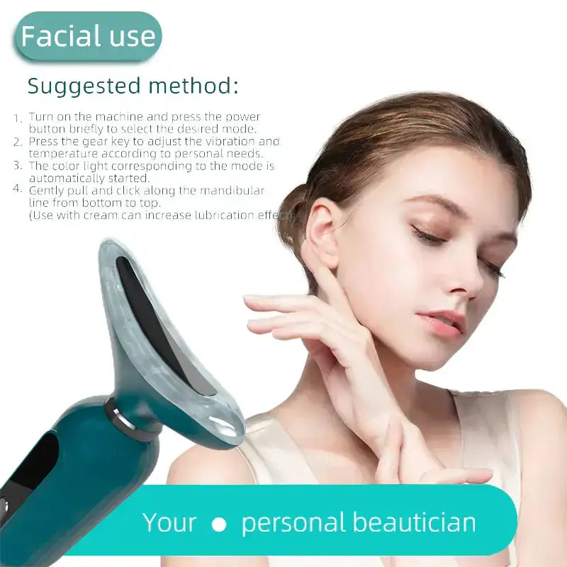 Teal and silver facial massage device with a sleek, ergonomic design