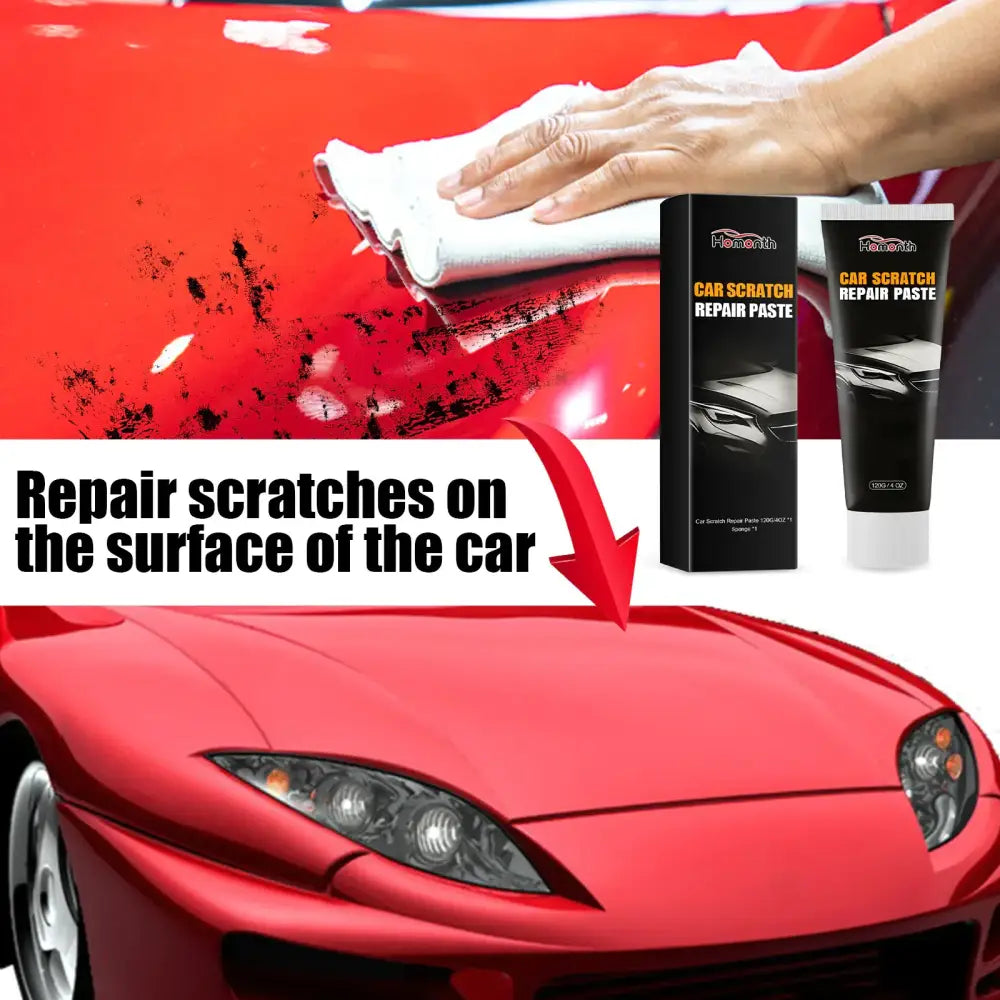 Black tube of fennath car scratch repair paste with white cap and matching black box packaging.