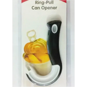 Black and white ring-pull can opener with a sleek, ergonomic handle.