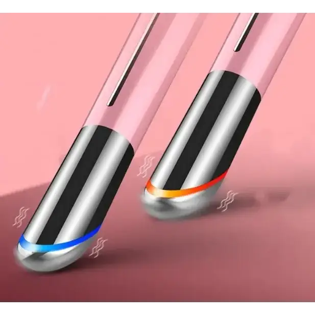 Pink and silver stylus pens with glowing blue and orange led lights at the tips.