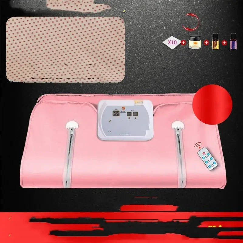 Pink inflatable massage bath with a white control panel and remote.