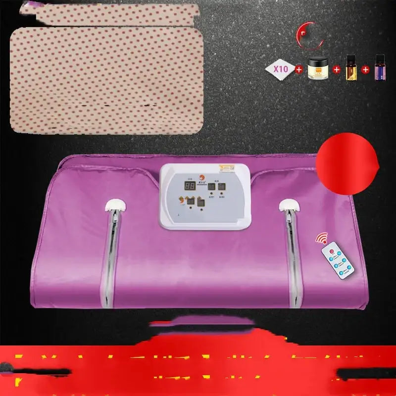 Purple inflatable massage therapy belt with a white control panel and silver handles.