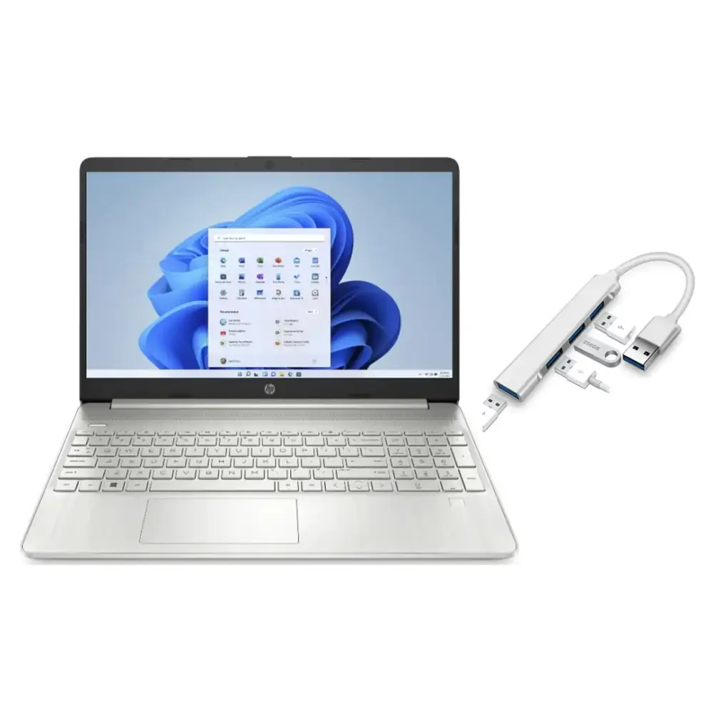 HP 15.6" FHD Laptop | Intel Core i3-1215U Processor | Intel UHD Graphics | Fingerprint | 16GB RAM | 256GB SSD | Windows 11 Home | Bundle with USB 3.0 Hub