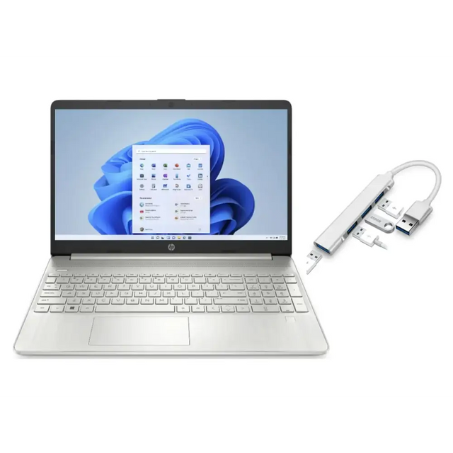 HP 15.6" FHD Laptop | Intel Core i3-1215U Processor | Intel UHD Graphics | Fingerprint | 16GB RAM | 256GB SSD | Windows 11 Home | Bundle with USB 3.0 Hub