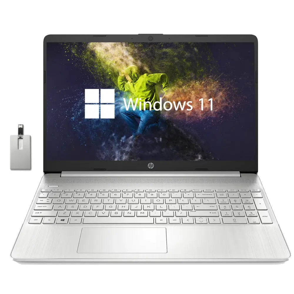 HP 15.6" HD Student Laptop Intel i3-1115G4 16GB RAM 256GB PCIe SSD Intel UHD Graphics HD Webcam Numpad Wi-Fi 5 Bluetooth Windows 11 Silver 32GB Hotface USB Card
