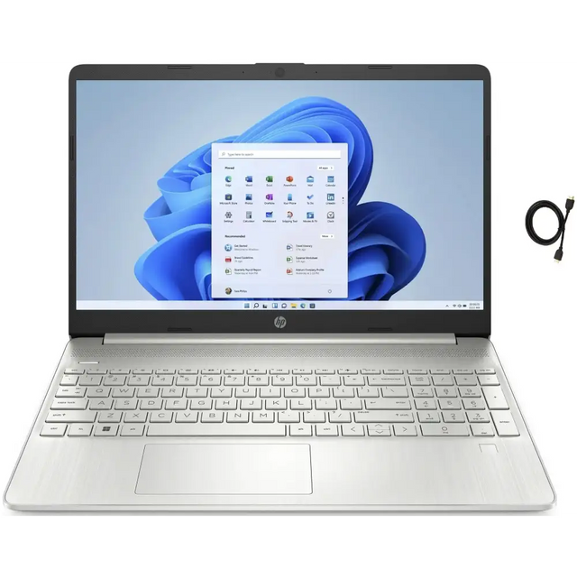 HP 2023 15.6" FHD Premium Laptop 12th Gen Intel 6-Core i3-1215U Upto 4.4GHz 16GB RAM 256GB PCIe SSD Intel UHD Graphics Fingerprint Reader Windows 11 Home + HDMI Cable Silver