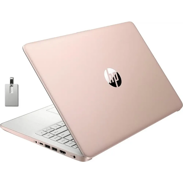 HP Premium Stream 14" HD BrightView Laptop Intel Celeron N4120 8GB RAM 64GB eMMC Intel UHD Graphics HD Webcam 1 Year Office 365 Bluetooth WiFi HDMI Win 11s Gold 32GB Hotface USB Card