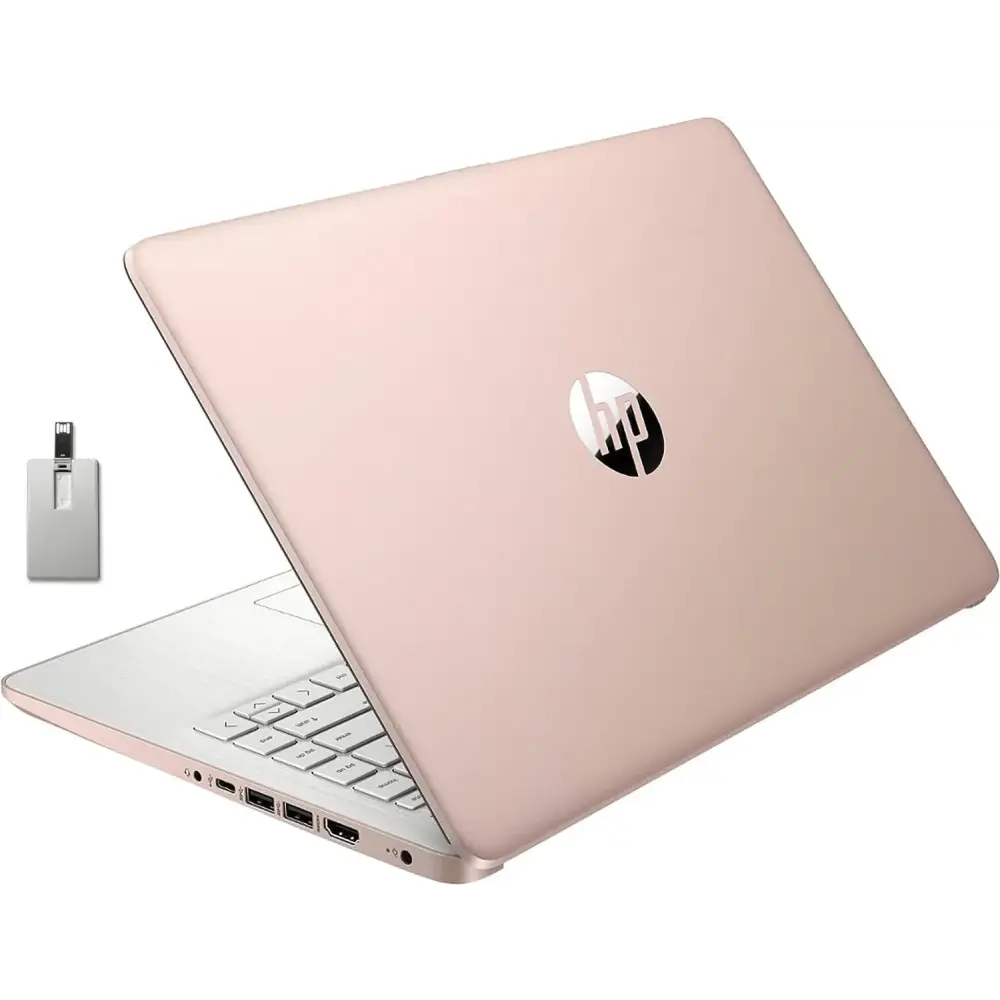 HP Premium Stream 14" HD BrightView Laptop Intel Celeron N4120 8GB RAM 64GB eMMC Intel UHD Graphics HD Webcam 1 Year Office 365 Bluetooth WiFi HDMI Win 11s Gold 32GB Hotface USB Card