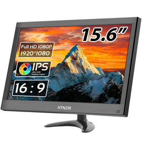 Black 15.6-inch htnzir monitor with full hd 1080p ips display and 16:9 aspect ratio