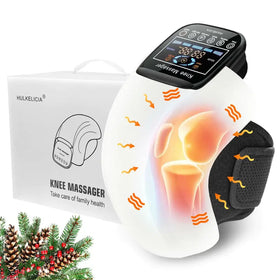 White and black hulkelicia knee massager with a digital display and adjustable strap.