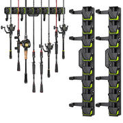 Vertical Fishing Rod Holders Wall Mounted Fishing Rod Rack Fishing Pole Holder Holds Up to 8 Rods or Combos Fishing Rod Holders for Garage with 4 Hooks Fits Most Rods of Diameter 3-24mm(2Pack)