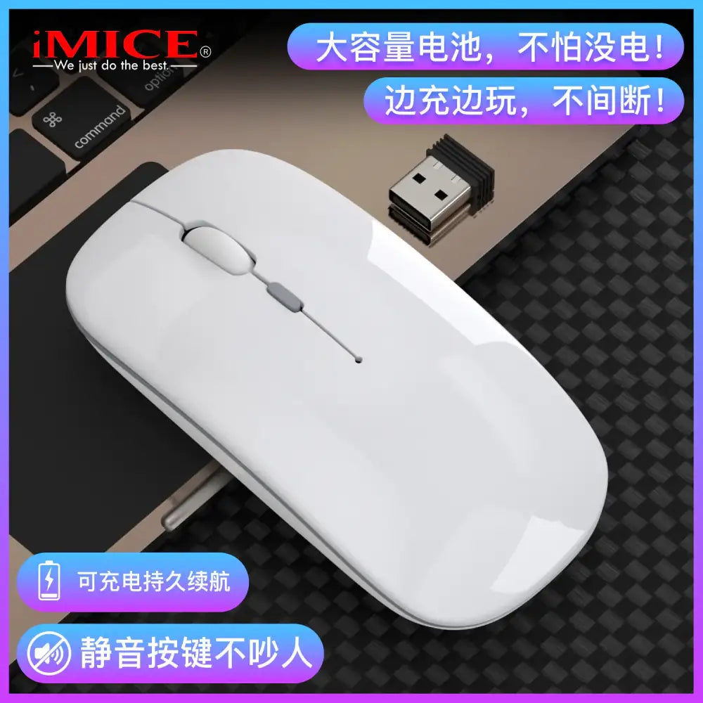 White wireless mouse with sleek, minimalist design and a matching usb receiver