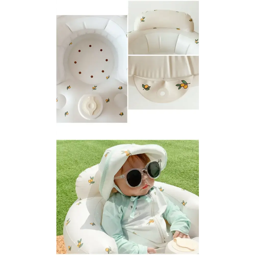 White inflatable baby pool with lemon and bee decals