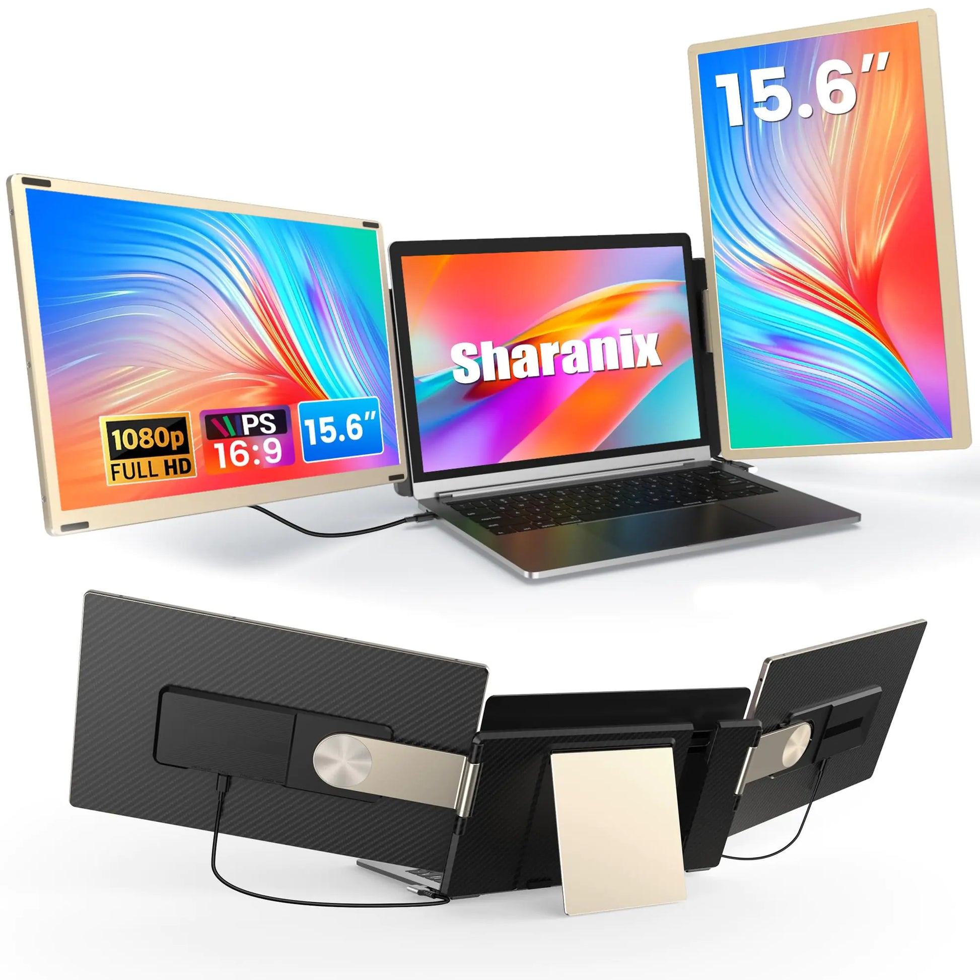 sharanix Updated Laptop Screen Extender15.6" Portable Triple Monitor for Laptop up to 17.3" with IPS FHD 1080P Display Detachable Laptop Extended Monitor Compatible with Mac Wins Dex Chrome - Joomcy