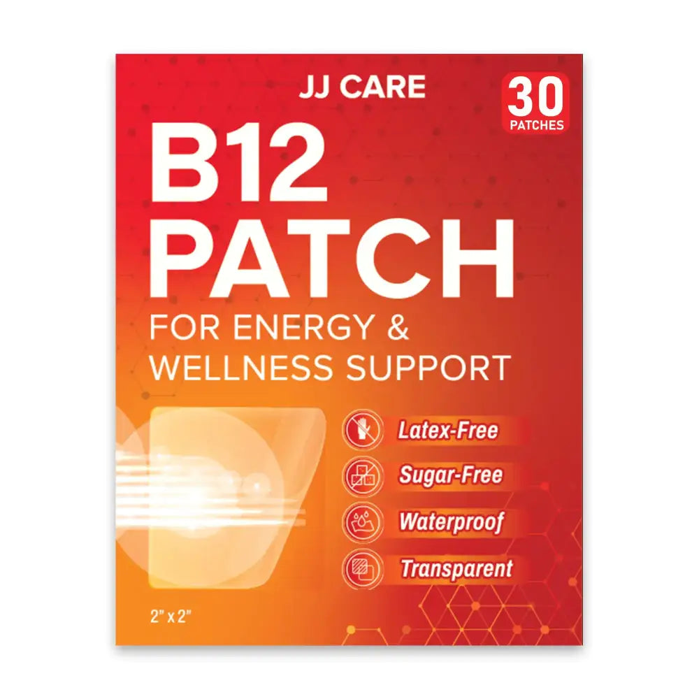 Jj care b12 patch, a transparent adhesive patch designed for energy and wellness support.