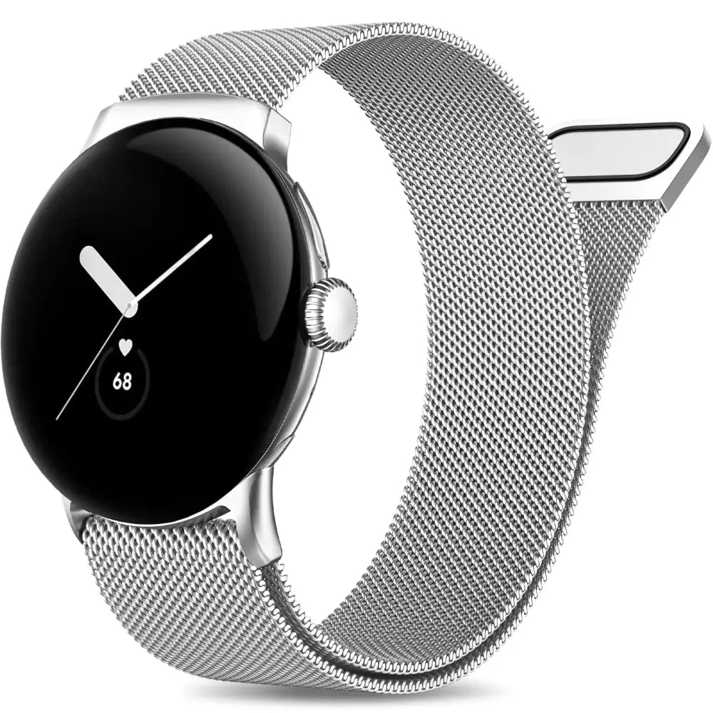 JKD Bands Compatible with Google Pixel Watch Band/Pixel 3 Watch Band Women Men Soft Stainless Steel Metal Mesh Loop Strap Wristband for Google Pixel Watch/Pixel 2 Watch/Pixel Watch 3 41mm Silver