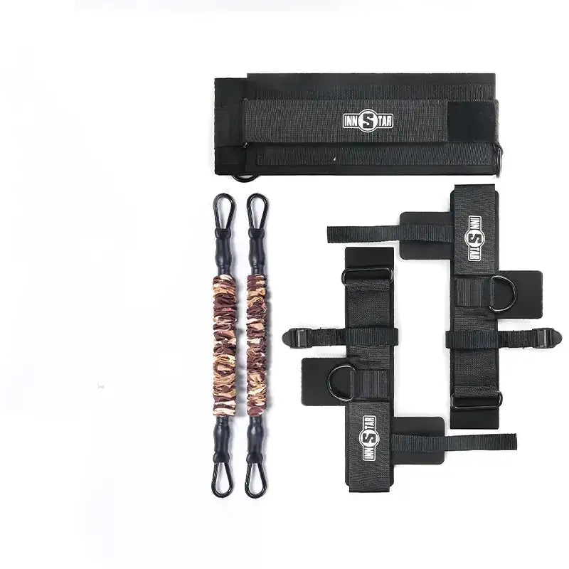 Black innstar resistance band and strap set with camouflage-patterned elastic bands