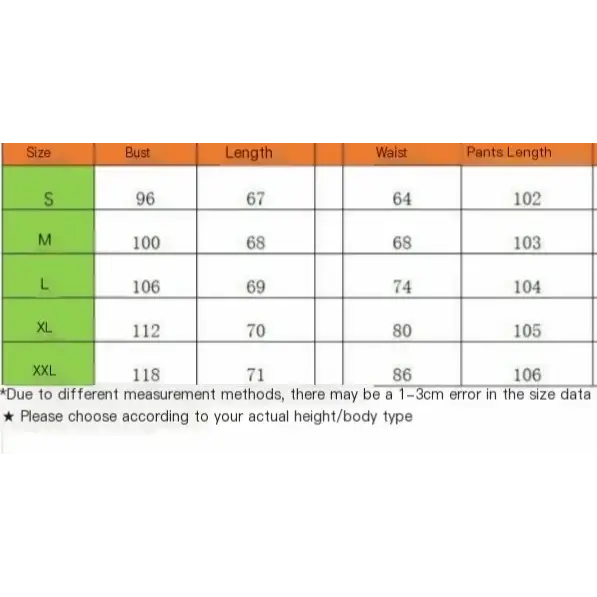 Size chart for pants with measurements in inches across sizes s to xxl.
