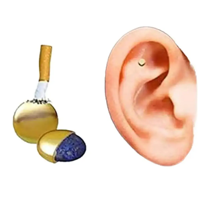 Gold and blue lapis lazuli ear cuff with a cigarette-shaped charm