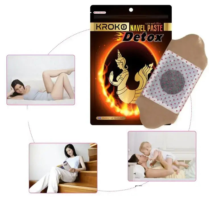 Kroko navel paste detox patch, beige with a white dotted adhesive backing and a central gray textured area.
