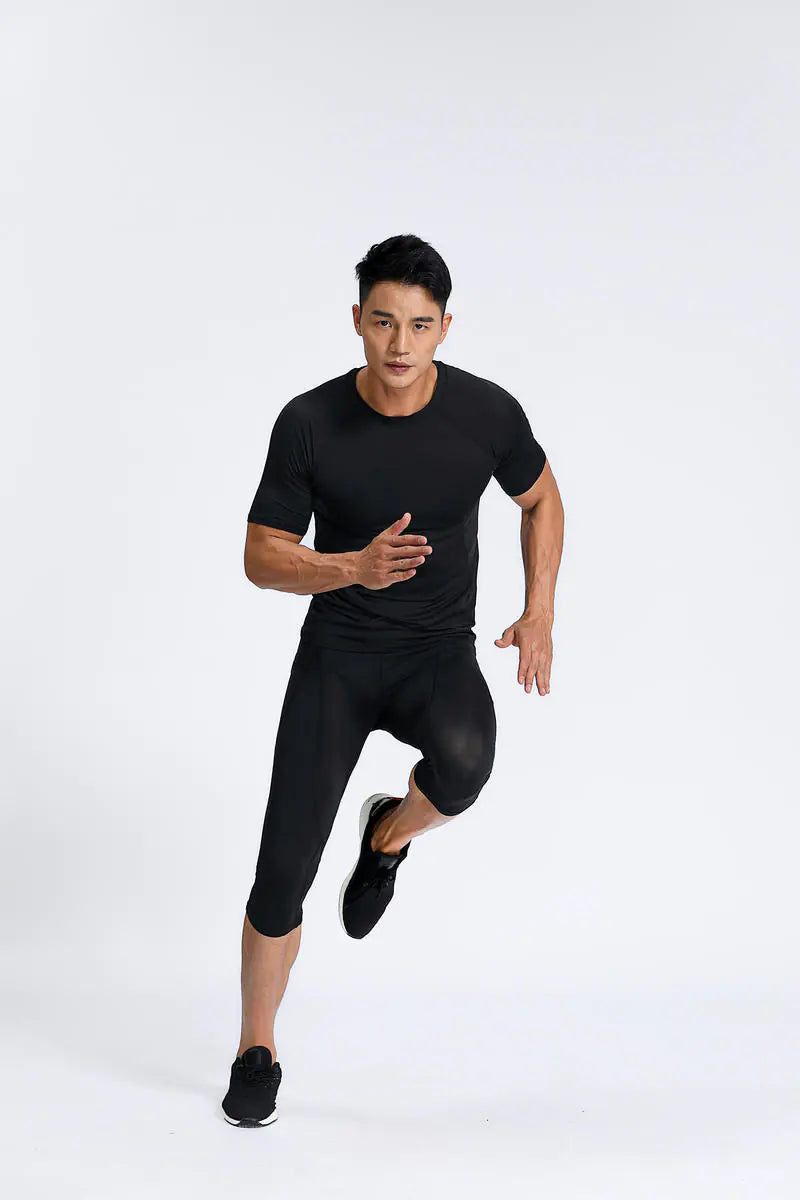 Men's Quick-Drying Breathable Cropped Tights in Milk Silk