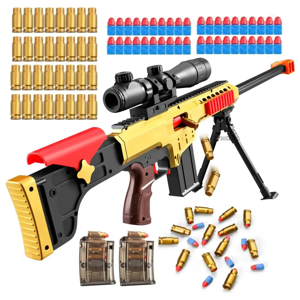 Kyliandi Soft Bullet Toy gun Sniper Rifle with Scope Realistic Barrel Look Real shotgun Shell ejecting Foam Blaster Gun Dart Pellet Shooting Game for Boys Teen Adult Gifts Age 8+ 10 12 Year Old (Gold)