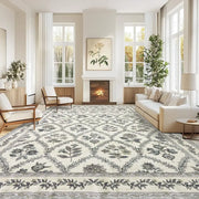 Large Blue and Green Area Rug 9x12 for Living Room Large Dark Blue on Cream Modern Boho Rugs for Bedroom Soft Vintage Area Rug Farmhouse Floral Carpet Rug for Dining Room Guest Room Home Decor