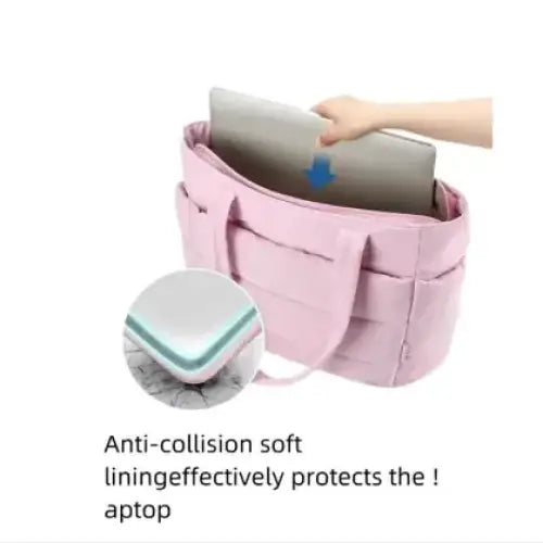 Pink laptop bag with soft anti-collision lining designed to protect the device inside.