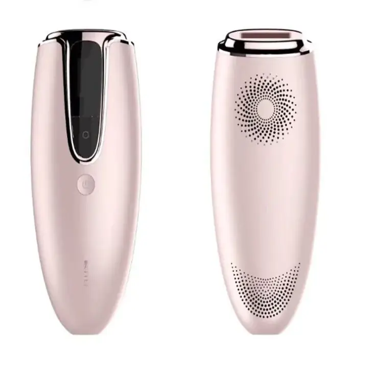 Pink and silver handheld laser hair removal device with a sleek, ergonomic design.