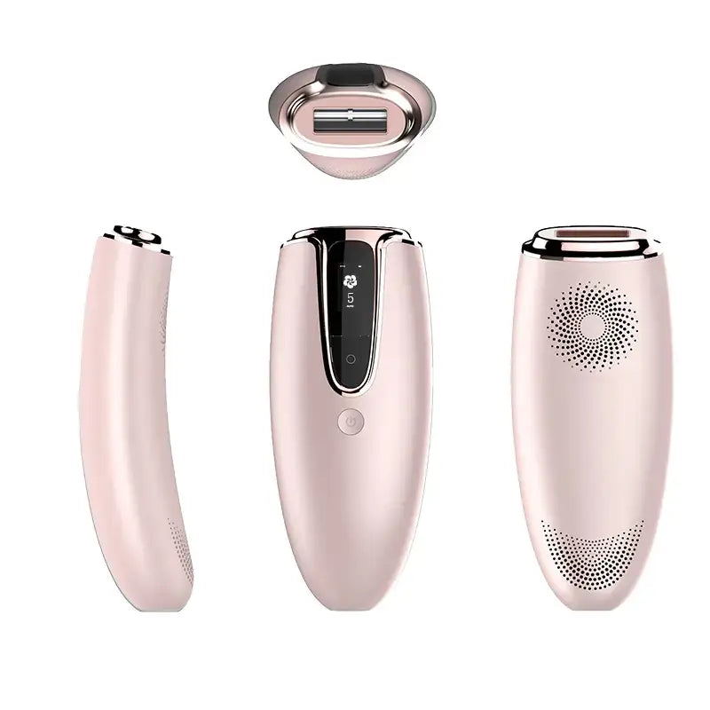 A sleek, rose gold laser hair removal device with a smooth, curved body and black control panel.