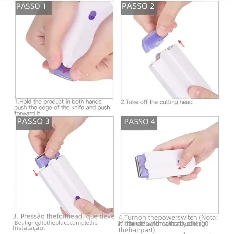 White and purple electric epilator with a sleek, ergonomic design.