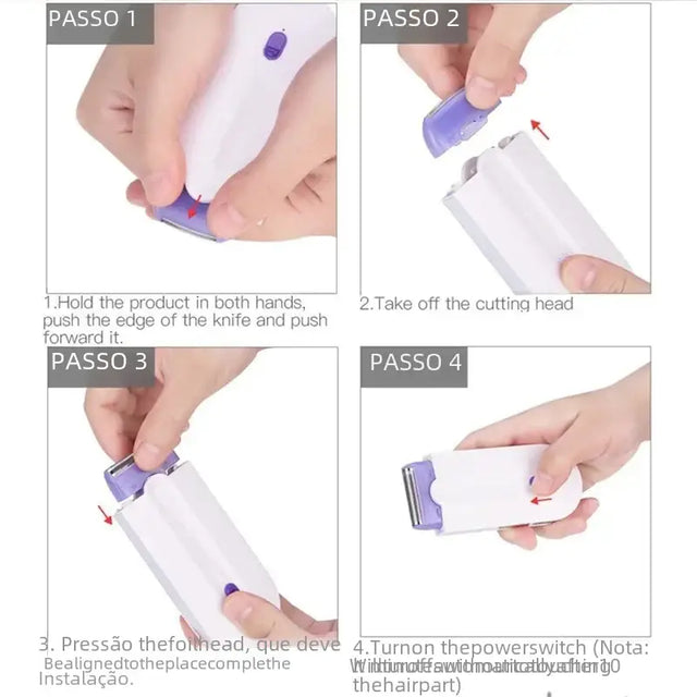 White and purple electric epilator with a sleek, ergonomic design.