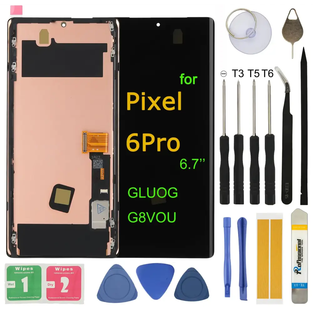 LCD Screen Replacement Kit for Google Pixel 6 Pro 6.7 GLUOG G8VOU Assembly Display Touch Screen Digitizer with Repair Tools