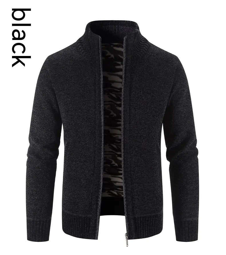 Men's Fleece Lined Knitwear Jacket for Autumn Winter