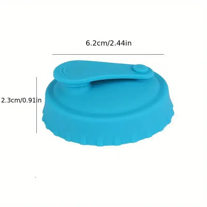 Bright blue silicone lid with a flip-top clasp.