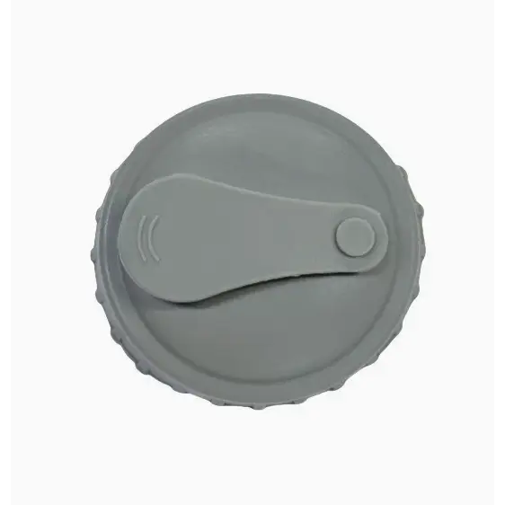 Gray silicone lid with a textured, ridged edge and an integrated flip-top lever for easy opening.