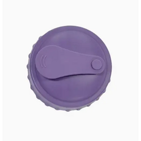 Purple silicone bottle cap with a flip-top lid.