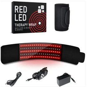 Black red led therapy wrap with flexible band and multiple light bulbs for skin care and beauty slimming