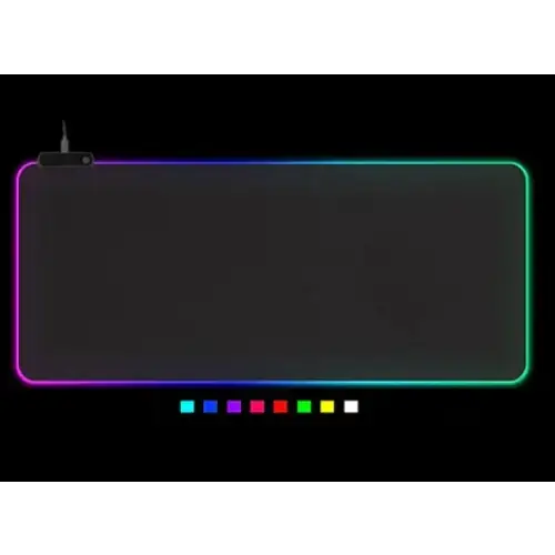 A sleek, rectangular rgb backlighting gaming mousepad with a smooth dark surface and vibrant color-changing led edges.