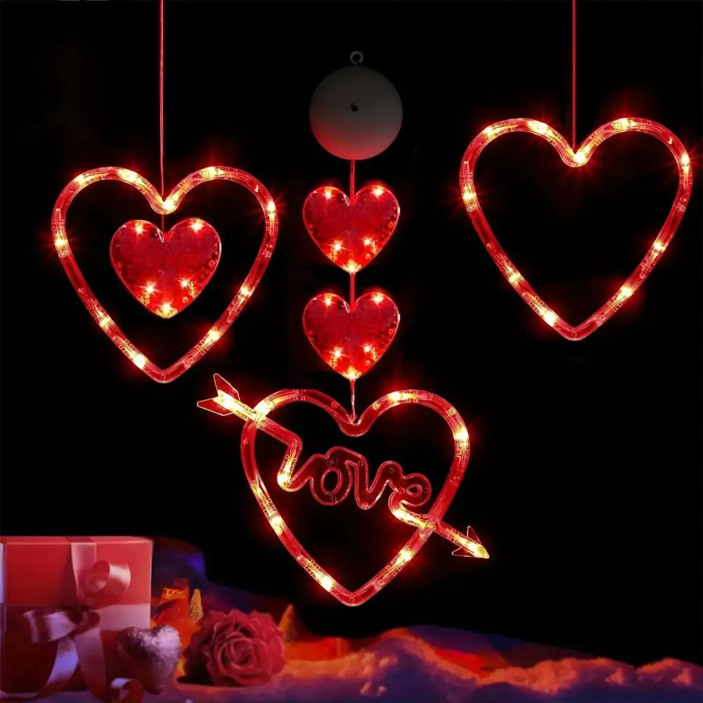 LED Valentine's Day Suction Cup Heart Curtain Light