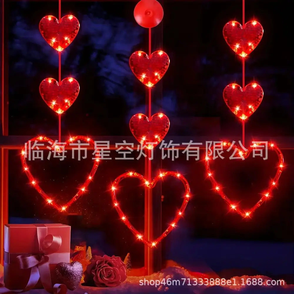 LED Valentine's Day Suction Cup Heart Curtain Light