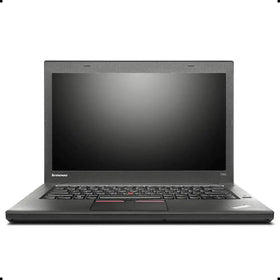 Black lenovo thinkpad t450 laptop with a matte finish and red trackpoint.