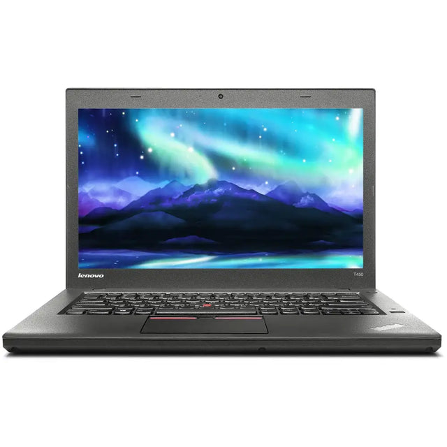 Black lenovo thinkpad t440 laptop with a sleek, matte finish and distinctive red trackpoint.
