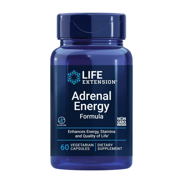 Life Extension Adrenal Energy Formula Help inhibit The Effects of Stress holy Basil cordyceps bacopa and ashwagandha Gluten Free Non-GMO Vegetarian 60 Capsules