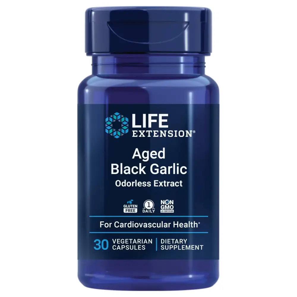 Life Extension Aged Black Garlic Heart Health Support Supplement Blood Pressure Health Support Cholesterol Health Support Once-Daily Gluten Free Vegetarian Non-GMO 30 Capsules