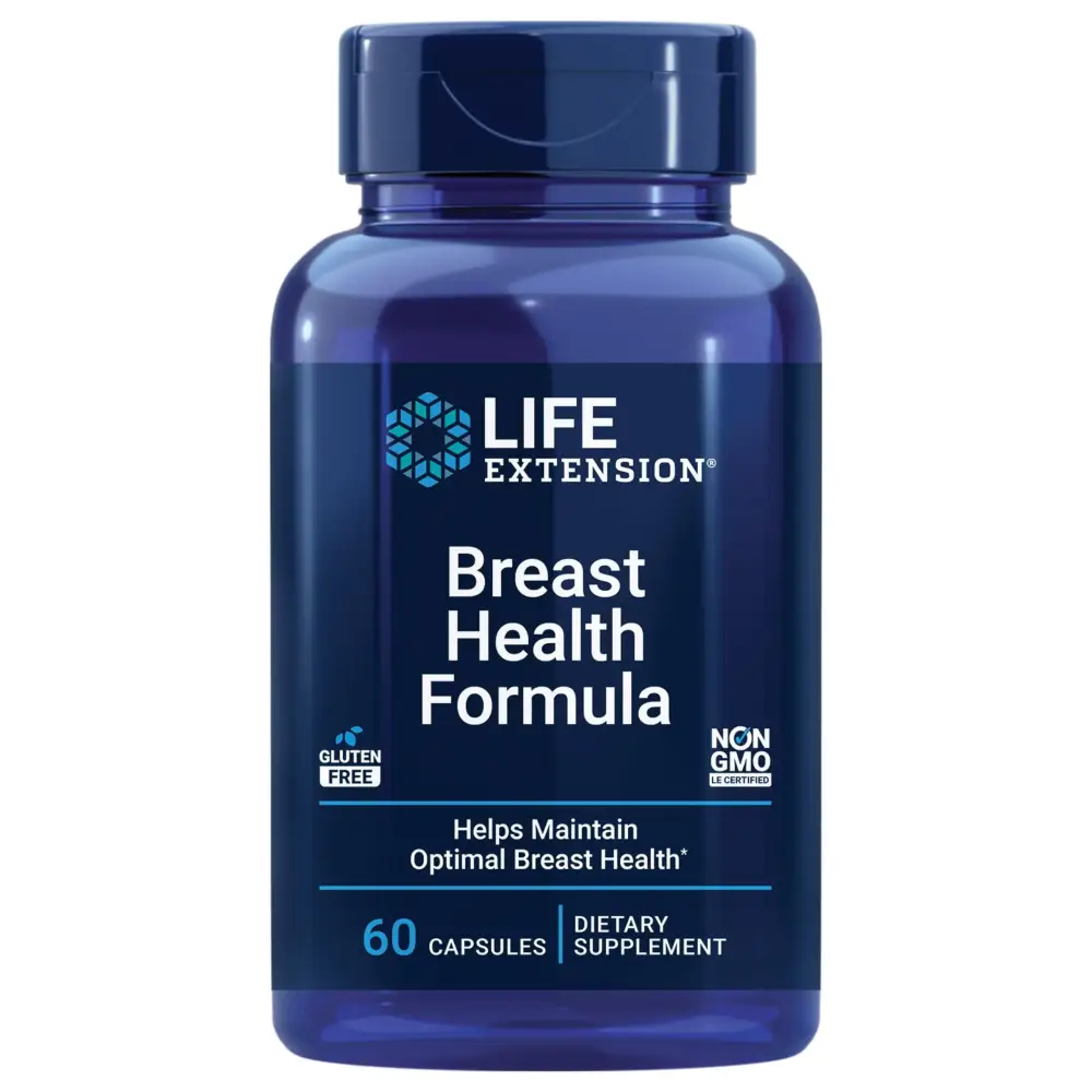 Life Extension Breast Health Formula Breast Health Supplement Hormone Balance Broccoli Soy isoflavones indole-3-carbinol Flaxseed lignans Gluten Free Non-GMO Vegetarian 60 Capsules