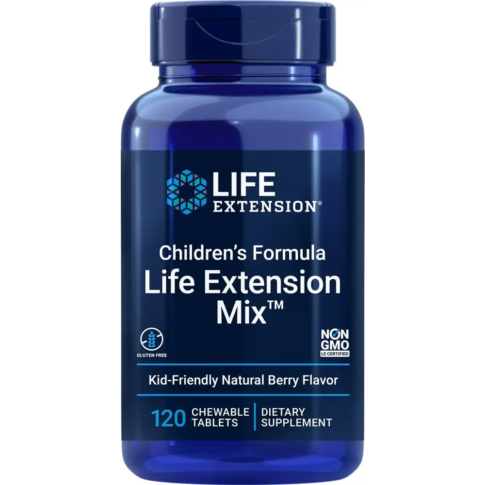 Life Extension Childrens Formula Mix™ multivitamin for Kids 18 Essential Vitamins and Minerals Berry Flavored with no Added Sucrose Gluten-Free Non-GMO 120 chewable Tablets