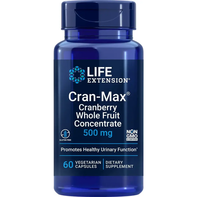Life Extension Cran-Max® 500 mg Cranberry Whole Fruit Concentrate Promotes Urinary Tract Health with Powerful antioxidants Gluten-Free Vegetarian Non-GMO 60 Capsules