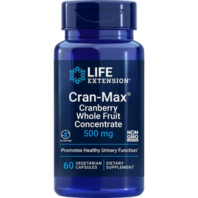 Life Extension Cran-Max® 500 mg Cranberry Whole Fruit Concentrate Promotes Urinary Tract Health with Powerful antioxidants Gluten-Free Vegetarian Non-GMO 60 Capsules
